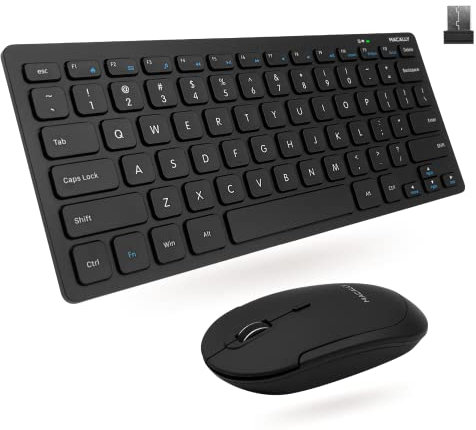 Macally Combo de Teclado y Mouse inalámbricos pequeños, un dúo Esencial de Espacio de Trabajo, Teclado inalámbrico de 2.4 G para PC, Mini Teclado y Mouse de 78 Teclas con Cuerpo Delgado, Botones de