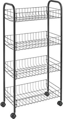 Metaltex ASCONA LAVA - Carro Multiuso con Ruedas. 4 Cestas. Color Negro. 85x42x26 cm