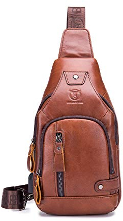 FANDARE Leder Brusttasche Sling Rucksack Sling Chest Bag für Herren Schultertasche Schulterrucksack Junge Umhängetasche für Outdoorsport Wandern Radfahren Bergsteigen Reisen Wasserresistent Rot Braun