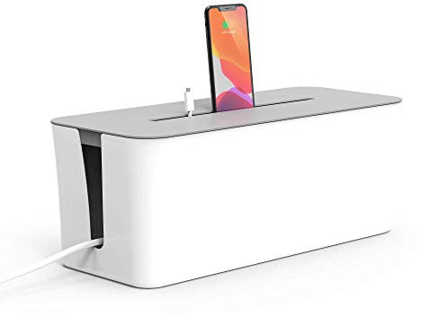 ZBRANDS // Große Kabelorganizerbox mit Kühlfenster | Kabel verstecken, Steckdosenleisten, Überspannungsschutz, TV-Kabelbox, Home-Office-Schreibtisch-Organizer (Weiß)