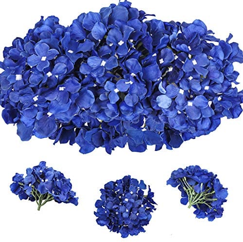 Tifuly 12 Pcs Hortensias Artificiales, Hortensias de Seda Cabezas de Flores con Tallos Flores Falsas para Ramos de Novia, Decoración de Fiesta en el hogar, Arreglos, Centros de Mesa (Azul Real)