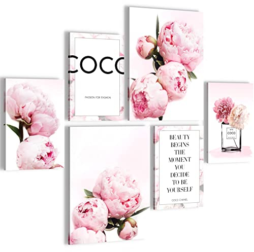 Novart Wandbilder Set Blumen Pfingstrosen Coco - KEIN EXTRA RAHMEN BENÖTIGT - Modern Deko - Mädchenzimmer Teenager N016463a