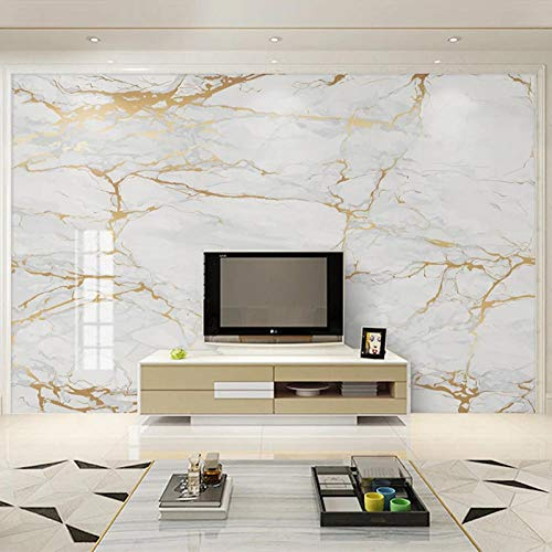Xcstdjx Custom Any Size Mural Modern White Marble Wallpaper Golden Line Wall Painting Living Room Tv Sofa Bedroom Home Decor Wall Mural,350(W)*256(H) Cm