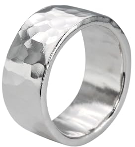 SILBERMOOS Ring Damenring Herrenring Partnerring Ehering Schmiedering Bandring gehämmert breit massiv Sterling Silber 925, Größe:62