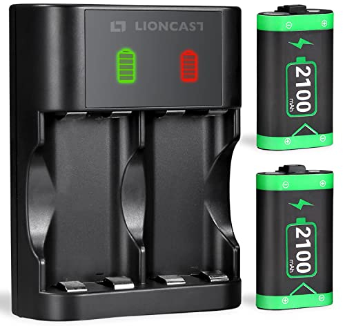 Lioncast Akku für Xbox Controller (2 Akkus), wiederaufladbare Batterie Xbox Controller, Akku Ladestation mit LED-Anzeige (Xbox Series S Controller Akku, Xbox Series X Controller Akku, Xbox Akku)