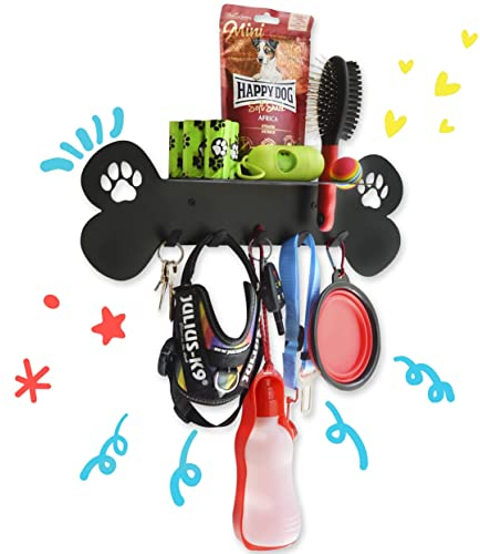etterr Porte-manteau mural pour chien avec étagère et espace pour accessoires de promenade et d'hygiène, 100% acier au carbone