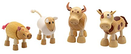 AFH Bauernhoftiere aus Holz | Set | Schaf, Schwein, Kuh, Stier | Holztiere