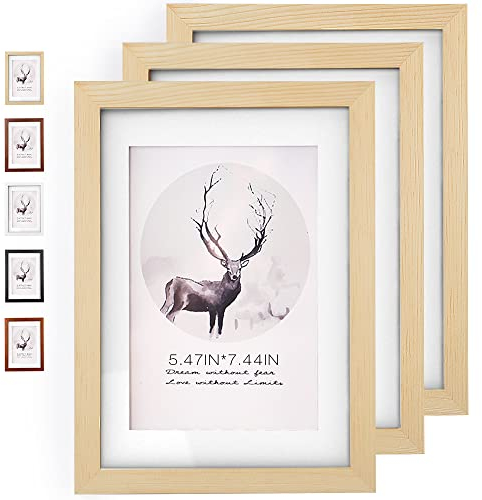 Rieeyrslza Cadre Photo Bois Lot de 3 Cadre Photo en Pin Cadres Photo avec Vitre en Acrylique Convient pour Décorer un Bureau ou un Mur Pour L'affiche de Peinture Artistique (Couleur Bois o2)