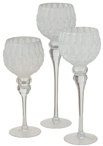 Boltze Windlicht Set Manou 3-teilig (weiß, Deko-Gläser für Kerzen / Weihnachtsdekoration, Kerzenständer Höhen 30 cm / 40 cm / 35 cm, Form rund) 2012013