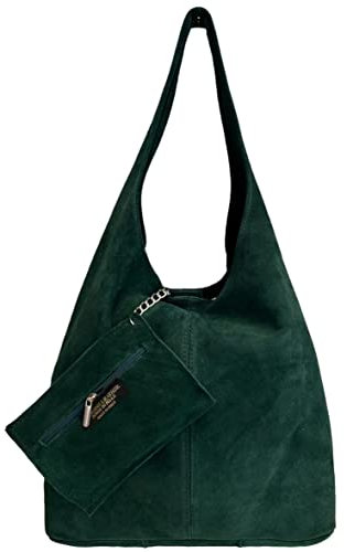 Modarno Umhängetasche Damen Wildleder Clutch Umhängetasche Shopper Damen Echt Leder, Petrol