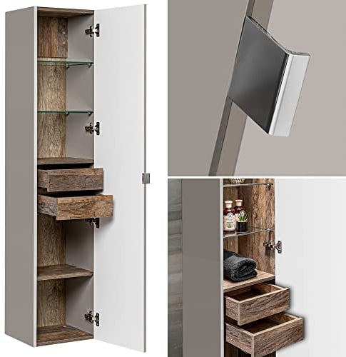 Lomadox Badmöbel Badezimmer Hochschrank Highboard Badschrank Badezimmerschrank, Taupe, 2 Türen, B/H/T: 35/160/33 cm
