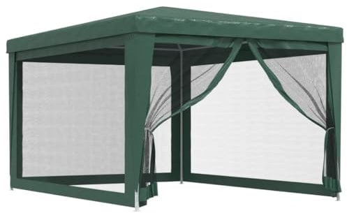 vidaXL Partyzelt mit 4 Mesh-Seitenwänden Gartenzelt Festzelt Pavillon Zelt Gartenpavillon Gazebo Gartenlaube Bierzelt Faltzelt Camping Grün 3x4 m HDPE