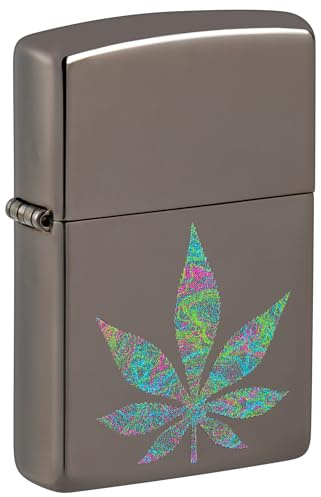 Zippo Windproof Lighter, Funky Cannabis Design – Black Ice, Colour Image – Refillable, Reusable, Windproof Design – Comes in Gift Box – Made in USA