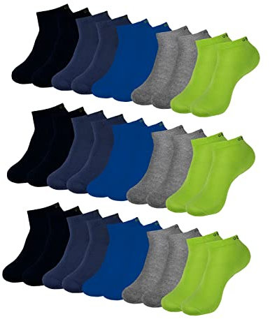 ONE STRANGE ROCK Herren Damen Sneaker Socken 5, 10, 15, 20, 30 Paar, Farbe:Blau/Grau/Grün - 15er Pack, Größe:43-46