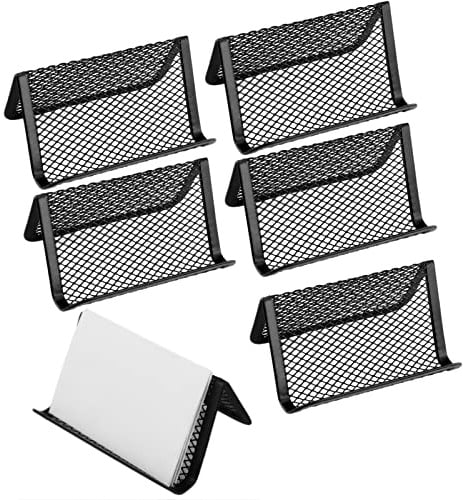 Lot de 6 porte-cartes de visite en maille métallique pour bureau et bureau - Organisateur de cartes de visite multi-usages - Autocollants - Support de téléphone intelligent - Noir