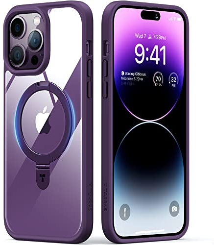 TORRAS Ostand für iPhone 14 Pro Hülle für MagSafe (Nr.1 Magnetkraft, Unsichtbarer Ständer, Militärischer Schutz) Stoßfest Handyhülle iPhone 14 Pro Case Kratzfeste Schutzhülle All-in-One Klares Lila