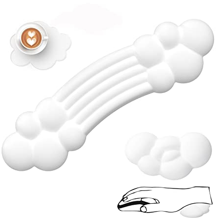 Wrist Rest Keyboard and Mouse Set - Cloud Keyboard Wrist Support + Mouse Pad Wrist Rest + Coaster for Typing/Laptop/Office/Home/Gaming, Memory Foam Ergonomic Wrist Cushion Support Pad - White