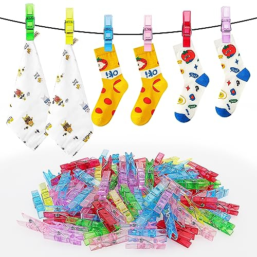 VooGenzek 110 Pièces Mini Pinces à Linge Transparentes, Mini Pinces Transparentes en Plastique, Pinces de Photo en Plastique, Mini Clips de Photo, pour Photos Maison Chambre Decoration (Couleur)
