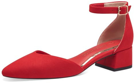 MARCO TOZZI Décolleté Donna con Cinturino Glitterate Vegane, Rosso (Cherry), 38 EU