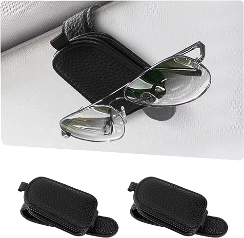 YUEONEWIN Brillenhalter für Auto Sonnenblende, 2 STK Sonnenbrillenhalter Auto mit Magnet, Universal Leder Auto Brillenhalter Sonnenbrillen Halterung Geschenke für Freunde Familie (Schwarz)