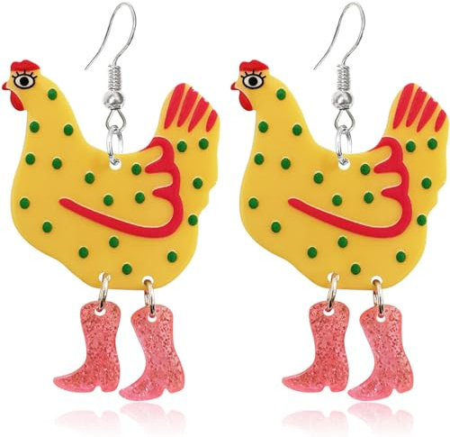 GAUEIOUR Acrylic Boot Big Chicken Earrings,Funny High Heels,Rooster Polka Dot,Personalized Earrings,Acrylic Rooster Earring,Chicken Earring for Women
