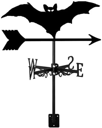 Wetterfahne Fledermaus für Garten, Hof, Rasen, Bauernhof, Ornament, Indikator, schwarz, Vintage-Stil, Metall, Wetterfahne