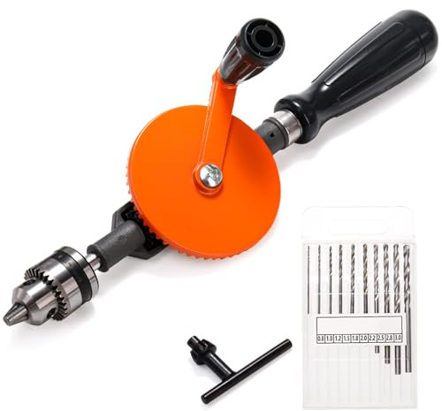Cididu Manual Hand Drill 1/4-Inch Capacity, Speedy Hand Drill Set with 10 Pcs Drill Bits, Small Handheld Drills with Precision Drill Chucks for Wood, Plastic, Model Making and DIY Drilling