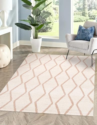 Rikmani Kurzflorteppich Schlafzimmer Wohnzimmer Teppich Flauschig Weich COP Creme-Rosé, 120 x 170 cm