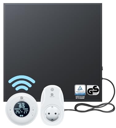 BR Bringer Infrarotheizung 300 Watt - mit Thermostat und Fernbedienung - Infrarot Elektroheizung Energiesparend - 5 Jahre Garantie, TÜV GS - Deutsche Qualitätsmarke (schwarz)