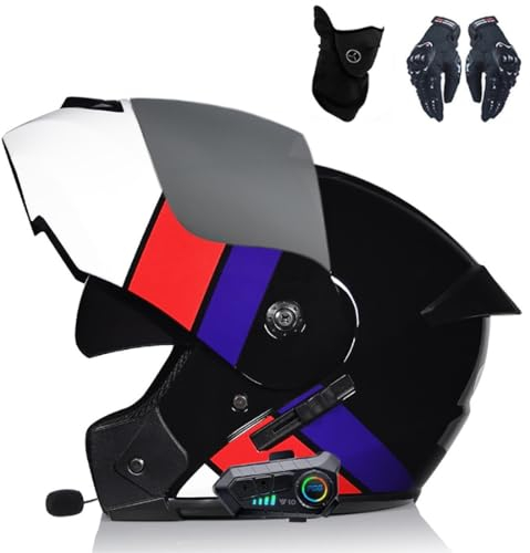 MAMAO Bluetooth-Modularer Motorradhelm DOT/ECE-geprüfter Integral-Klapphelm mit Doppelvisier Leichter, belüfteter Motorradhelm J,L59-60CM