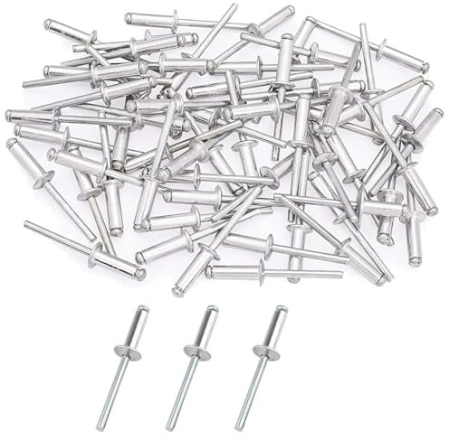 50 Stück 4 x 10mm Aluminium-Blindnieten, Pop-Nieten mit offenem Ende (Silber)
