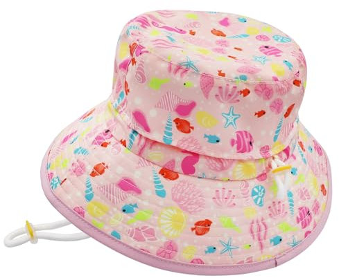 FenFang Cappello da Sole Bambino Bambina a Tesa Larga, Berretto Pescatore Traspirante Estivo, Bucket Hat Regolabile Fisherman cap Asciugatura Rapida Spiaggia (IT, Numero, 50, 54, Rosa)