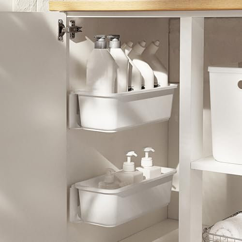 WOPPLXY 2 PCS Under Sink Storage Organiser, Narrow Kitchen Pull Out Cabinet Baskets, White Sliding Out Drawer for Bathroom Undersink