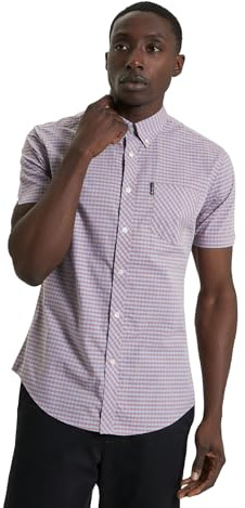 Ben Sherman Chemise boutonnée à manches courtes pour homme Motif vichy, rose clair, XXL