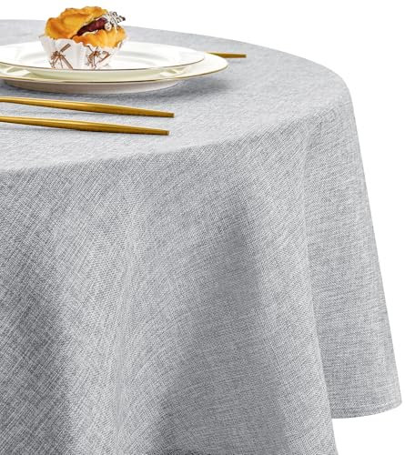 DWCN Hellgrau Tischdecke Rund 140cm,Tischdecke Leinenoptik Abwaschbar Tischdecke Outdoor Tischdecke Wetterfest Tischwäsche für Esszimmer, Garten, Party, Hochzeiten, Haushalt Wohnzimmer, Balkon