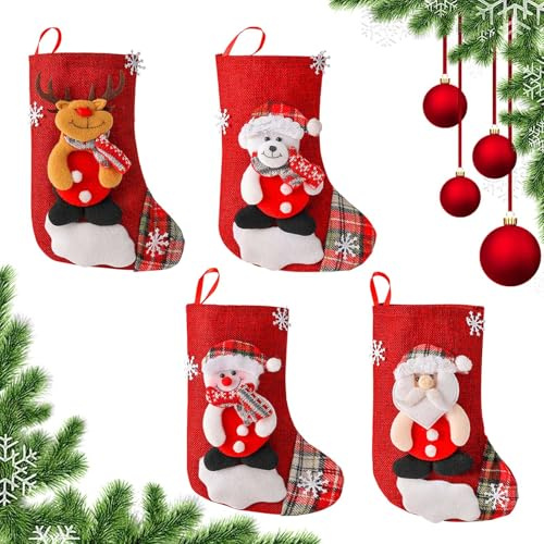 Kendwing 4 Piezas Calcetín Navidad,Chimenea Decorativa Navidad,Calcetines de Navidad para Colgar Personalizado,Bolsa de Regalo de Medias Navideñas,Calcetines Chimenea Navidad para Rellenar
