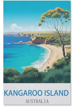 BEAYODKP Vintages Reiseplakat von Kangaroo Island Australien，nach Zahlen für Erwachsene, DIY-Malen-nach-Zahlen-Kits für Kinder, Anfänger, Rahmenlose Leinwand（30x40cm） 11.8x15.7 Zoll-E38