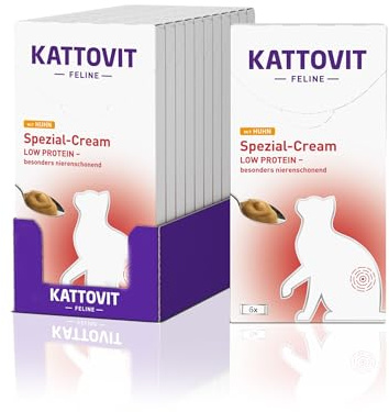 Spezial-Cream Low Protein | Creme für Katzen | 11x 6 x 15 g | Mit Huhn | Kattovit | Ergänzungsfuttermittel | Mit weniger Protein & angepasstem Phosphor zur Unterstützung der normalen Nierenfunktion