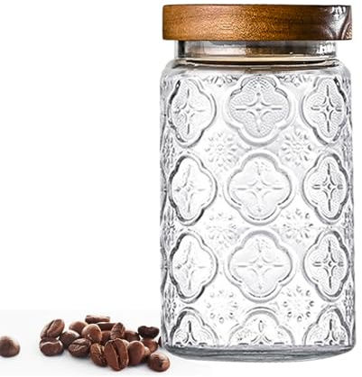 Adodeen Bocal en verre vintage de 950 ml avec couvercle, récipients de rangement hermétiques pour le sucre, le café, le thé, les épices, la farine, les bonbons, les biscuits, les pâtes, les céréales,