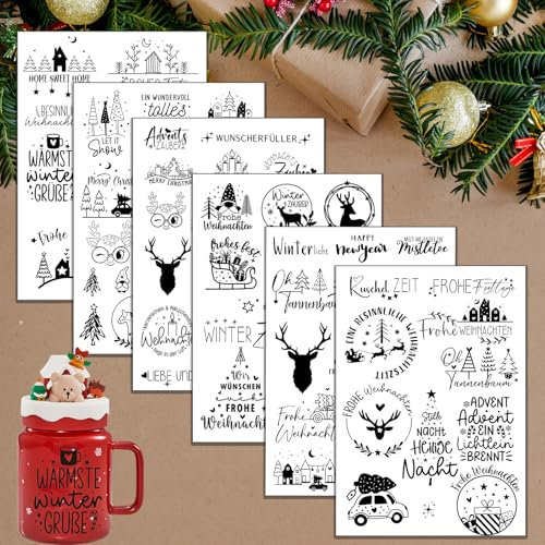 6 pcs Weihnachts-Glitzer Sticker Set, Selbstklebend für Karte Machen, Selbstklebende Weihnachtsmotive für Fenster, Karten und Adventskalender, 3D Sticker mit festlichem Weihnachtsbaummuster