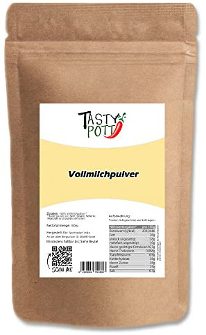 Tasty Pott Vollmilchpulver I Milchpulver I Milch Sprühgetrocknet I Zum Backen I Für Shakes Smoothies Dips I Milch anrühren I Kaffeeweißer I Vollmilch I Im Beutel 1000g (2x1000g)