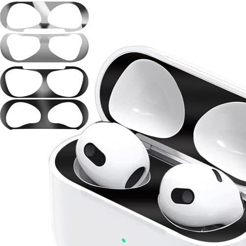 Staubschutz-Aufkleber, kompatibel mit Apple AirPods 4 (2024), Staubschutzfolie, schützt vor Eisen-/Metallstaub, ultradünne Folie, Staubschutz, kabellose Ladehülle (schwarz + grau)