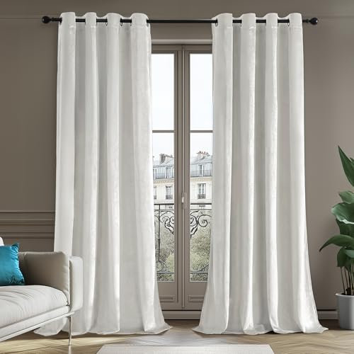 Deconovo 100% Verdunkelungsvorhänge Blickdicht Gardinen mit Ösen Samtvorhang für Schlafzimmer Thermogardinen Samt Vorhang Kälteschutz Gardine Wohnzimmer Dicke, 270x140cm(HöhexBreite), Beige, 2er Set