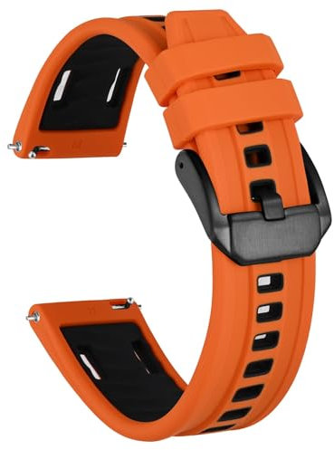 Ayadoo Bracelets de montre en silicone orange et noir de 24 mm, bandes de montre durables à libération rapide avec boucle noire