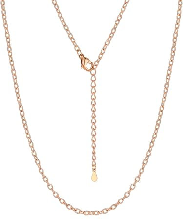 Suplight Chaîne pour Pendentif à Maille Forçat Fine 2MM Or Rose Collier pour Femme acier Inoxydable 56cm