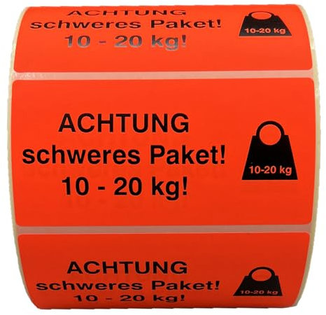 Giese-GEF 1.000 Aufkleber 10-20 kg gemäß Paketgesetz - 100 x 40 mm - Etiketten auf Rolle - Papier selbstklebend - 10 + Kennzeichen für Pakete