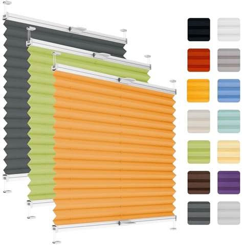 Plisart Plissee ohne Bohren zum Kleben auf Rahmen - Orange 60x180 cm | Thermo Plisseerollo, Rollo Jalousie auf den Fensterrahmen, Einfache Montage, Faltrollo Blickdicht für Fenster, Sichtschutz