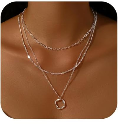 LEEQBCR Collana da Donna Collane a Strati Regolabili Set Girocollo Impilabile per donna Cerchio Ciondolo Catena Argento Collana Stack