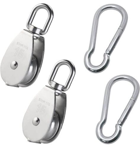 GGUFAY 2 poleas M15, 2 pernos de acero M4 304 con resorte, ideal para elevación y transporte, material robusto, carga 35 kg