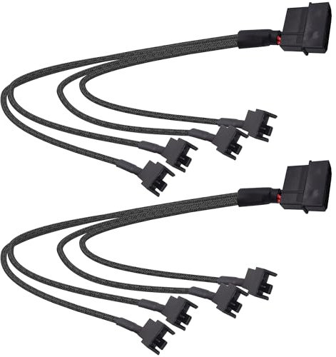 YARCHONN Molex - Cable divisor de alimentación para ventilador de PC, 4 pines Molex a 4 x 3 pines/4 pines de 12 V, adaptador de conector de ventilador divisor en Y, cable de alimentación de extensión